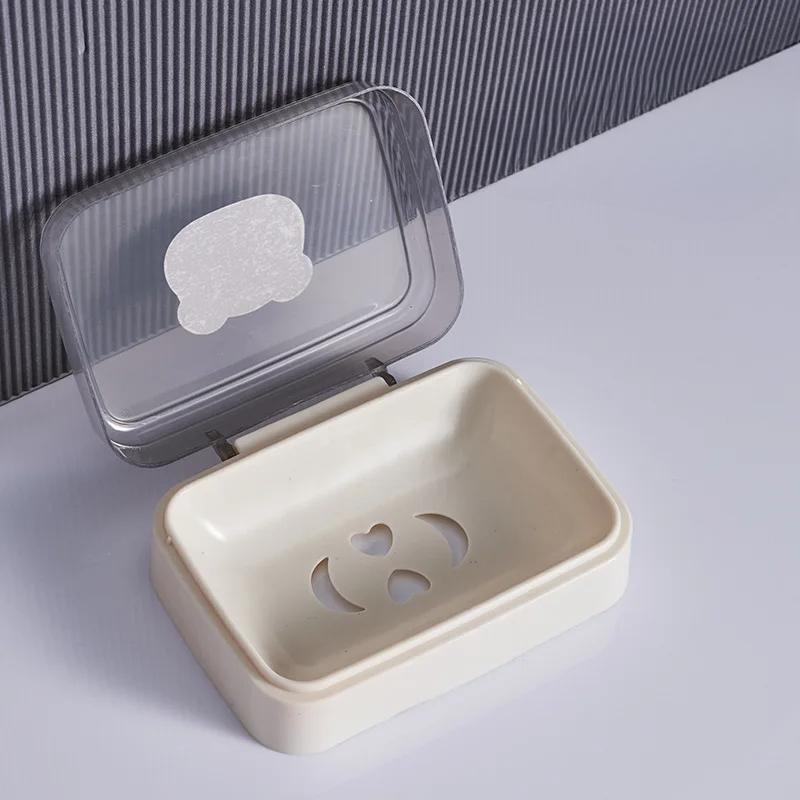 Bathroom Soap Dish with Transparent Lid Portable Travel Soap Box Household Clamshell Soap Box Soap Drain Container Holder