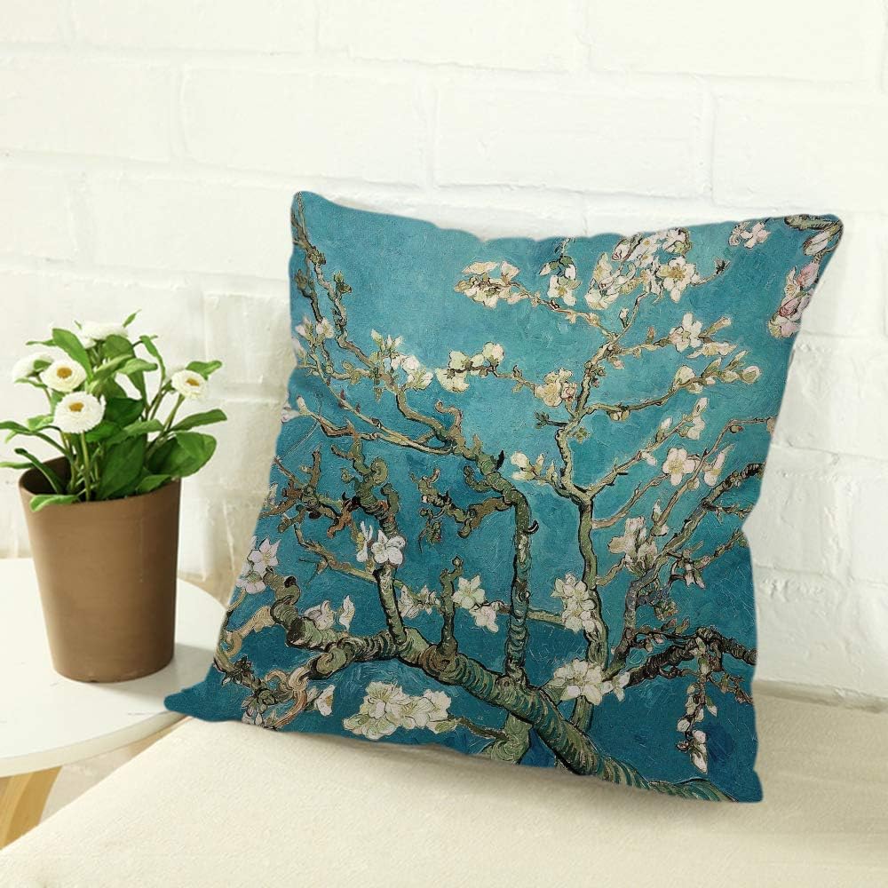 Cotton Linen Pillow Covers Van Gogh Artisoo Oil Painting Almond Blossoms Throw Pillow Covers Cases for Couch Sofa Bed Home Decor 18 x 18 Inches