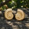 Ocean Style Large Metal Conch Shaped Stud Earrings for Women Fashionable Gold Plated Earring Summer Beach Dance Party Jewelry
