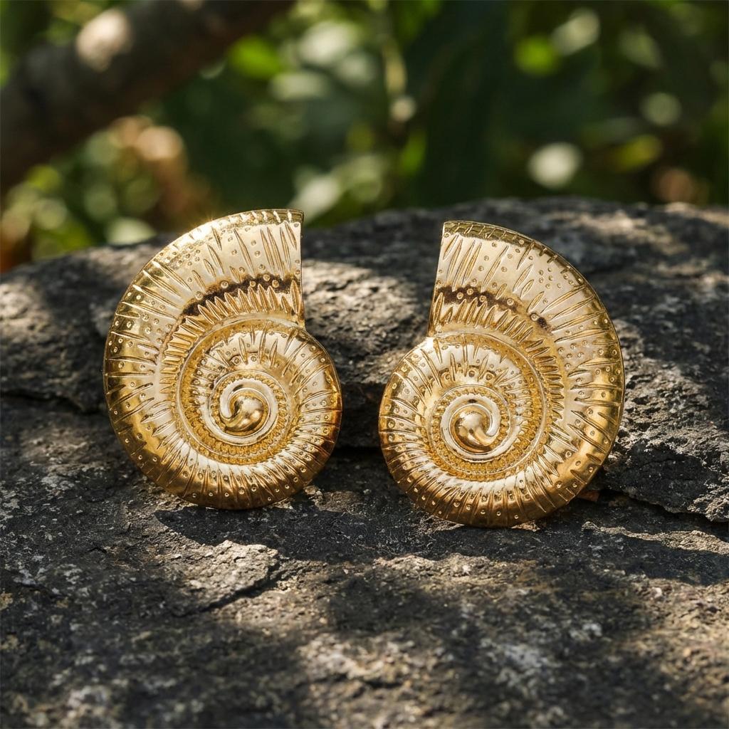 Ocean Style Large Metal Conch Shaped Stud Earrings for Women Fashionable Gold Plated Earring Summer Beach Dance Party Jewelry