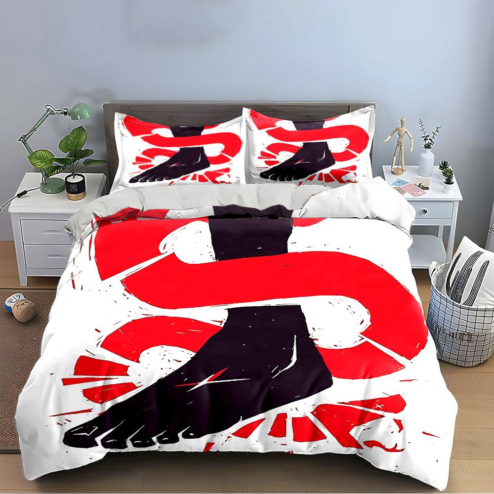 Red Snake and Black Foot Design Bedding Duvet Cover Set Duvet Cover Pillowcases (1*Duvet Cover 2*Pillowcases, without duvet insert)