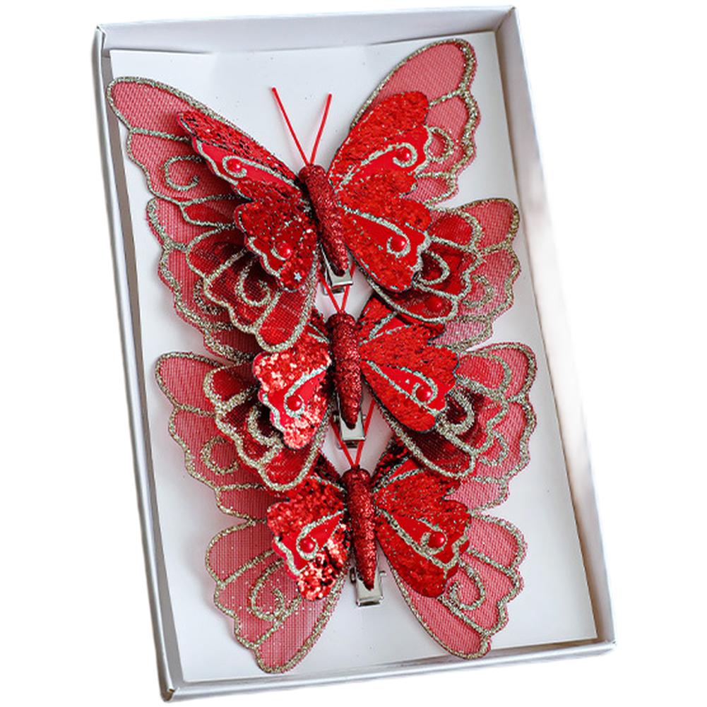 Двухслойный Рождественский Елочный Зажим-Орнамент Бабочка Сетчатый Блестящий Подвесной Декор Многоцветная Декоративная Деталь