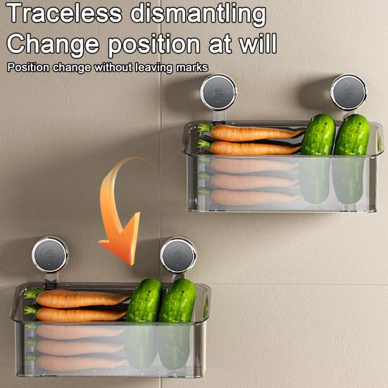 Shower Caddy Storage Rack with Drain Holes Transparent Design Removable Slot Easy Installation Storage Basket Strong Suction Shower Shelf