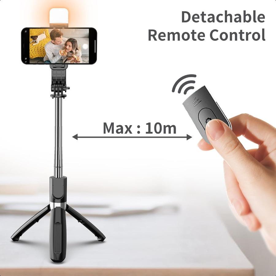 Selfie Stick with Fill Light 104cm Extendable Selfie Stick Tripod with Wirel Remote 3 Light Modes 6 Brightn Levels Compatible w
