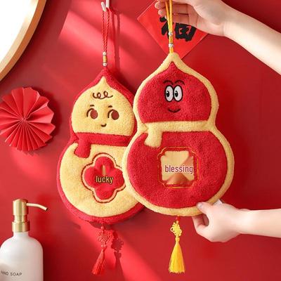 Gourd-Shaped Coral Fleece Festive Hand Towel - Thick & Absorbent for Kitchen/Bathroom Use
