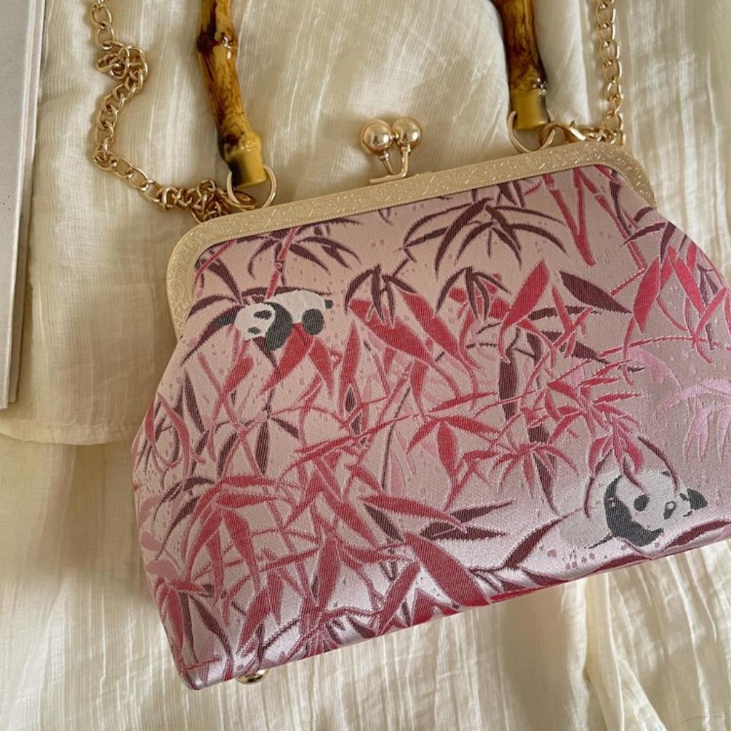 Handbag Women Cloth Bamboo Handle Panda Print Daily Commute