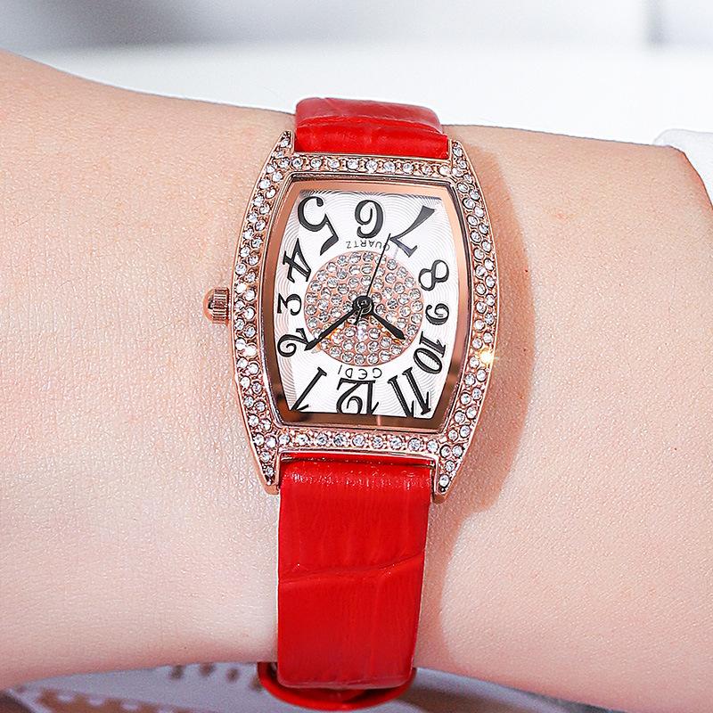 Retro Wine Barrel Women'S Watch Light Luxury Diamond-Encrusted High-End Belt Watch Women'S Waterproof Quartz Watch