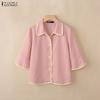 ZANZEA Women Casual Turn Down Collar Loose Half Sleeve Blouse
