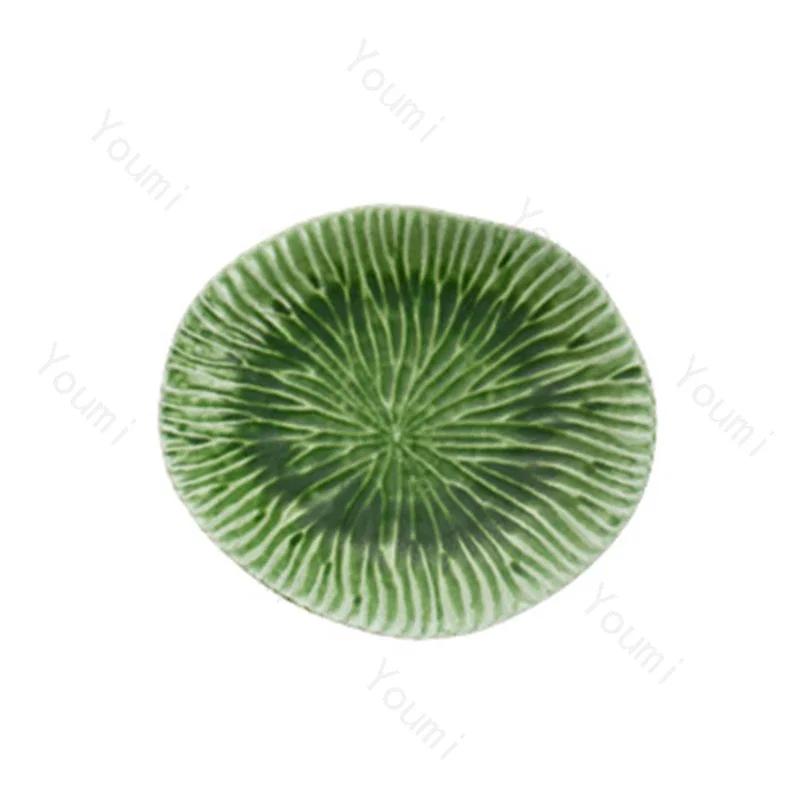 Kreativ Uregelmessig Keramisk Tallerken Håndlaget Utsøkt Grønt Lotusblad Tallerkener Hjem Ettermiddagste Desserttallerken Unikt Servise