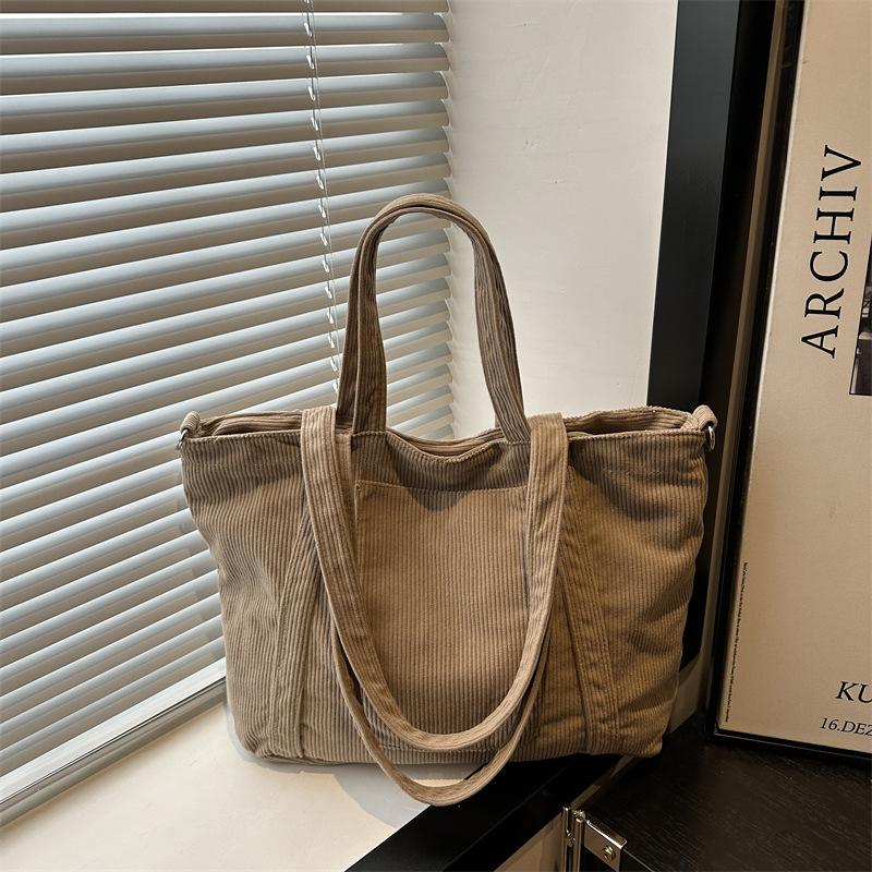 Flow Corduroy Large Capacity Tote Bag Women Commuter To Work Cloth Bag Students Class Shoulder Handbag Simple Messenger