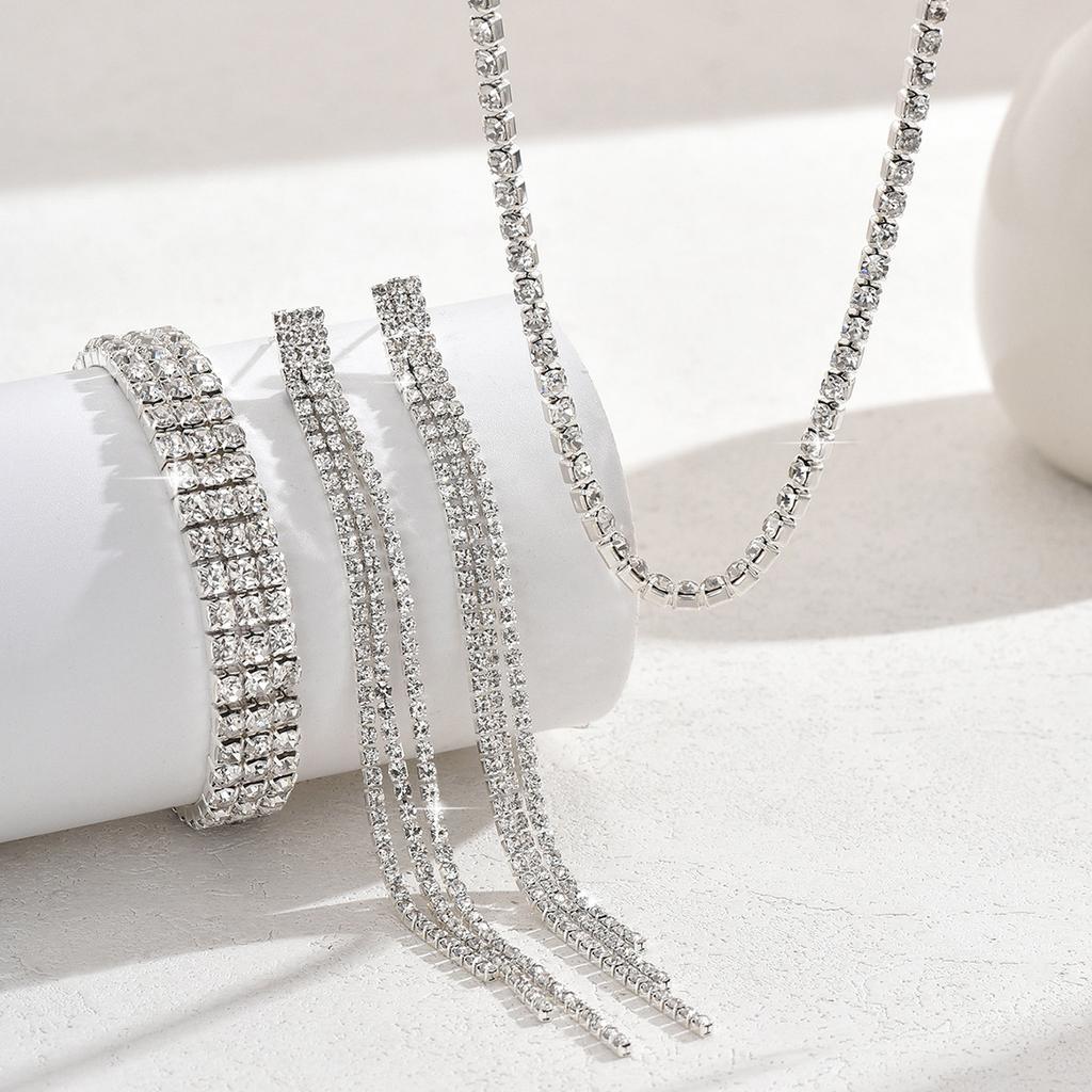 Fashionably Simple Diamond-studded Ring, Bracelet, Earrings And Necklace Set For Women. Bridal Jewelry Set.