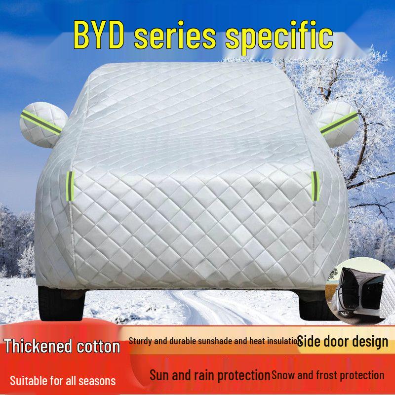 BYD Comprehensive Car Cover: Protects Against Sun, Rain, Hail; Thick Cotton for Models Han, Qin, PLUS, Yuan, Seal, Song L, Tang DMi.