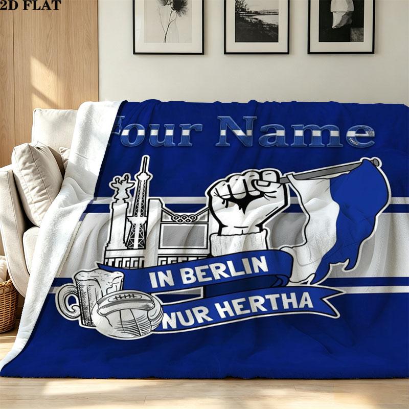 1PC Hertha BSC Custom Name Patterned Flannel Blanket Suitable For All Seasons for Home Decor Warmth and Comfort Gifts Holiday Present
