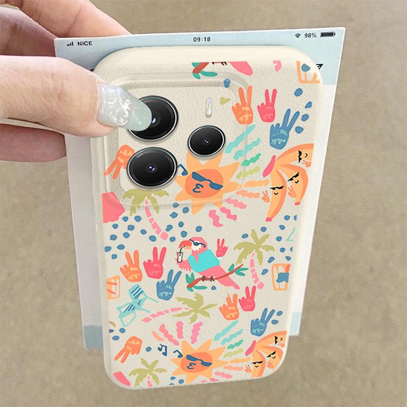 Kolorowe Etui z Wzorem Kreskówkowym Xiaomi 14T 13T 11T Pro Skórzana Faktura Silikonowe Pokrowiec Funda Dla Redmi Note 14 13 Pro 4G 5G 12 11