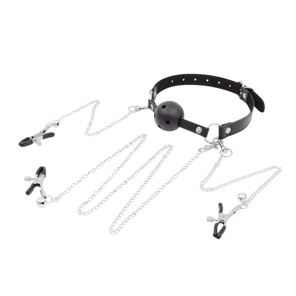 SM Ball Gag Yin Nipple Clamp Clitoral Clip Torture Suit Men and Women Binding Mouth Ball Adult Sex Toys
