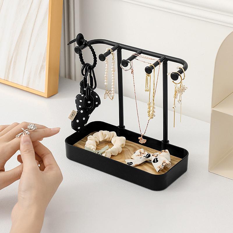 Modeschmuck-Organizer Hängende Anzeige Für Ohrringe Halsketten Schmuckaufbewahrungsregal Mit Holzsockel Armband Ringhalter