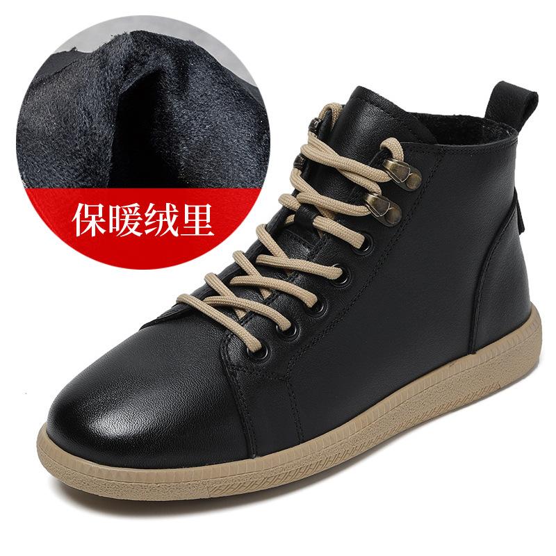 Martin boots leather versatile British style short boots women's thin spring and autumn single boots soft sole soft surface high top women's shoes