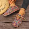 Big-size Ethnic Style Casual Shoes for Women, Colorful Lace-up Graffiti Low-top Canvas Shoes
