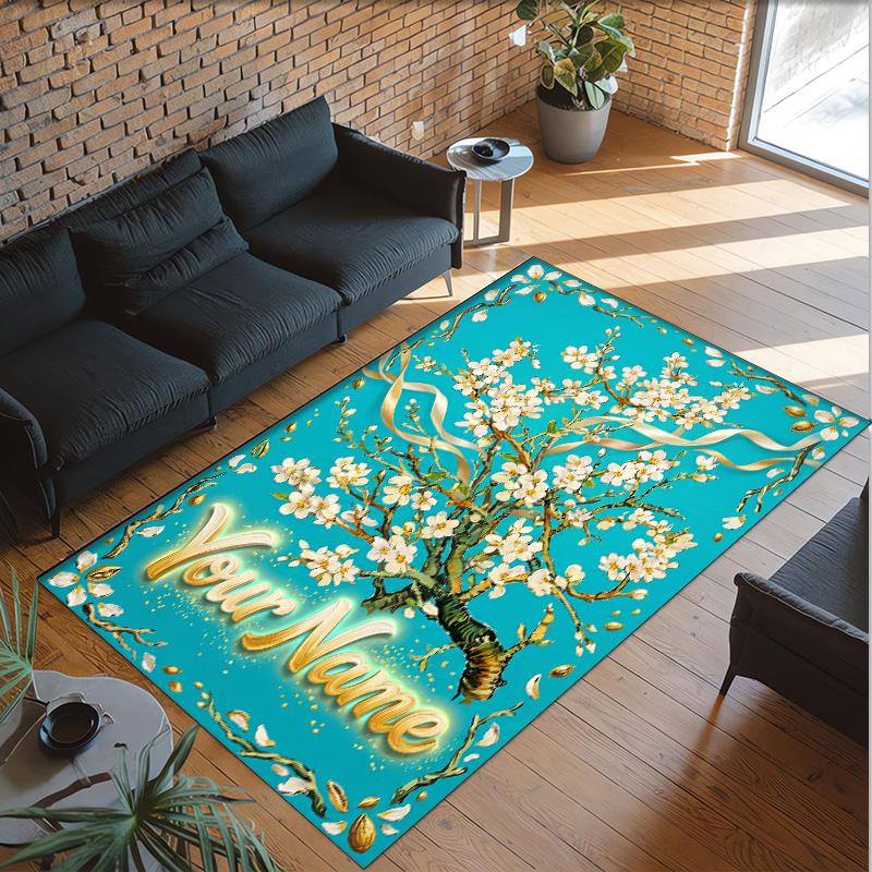 Valentine Love Theme Crystal Velvet Rug Personalized Custom Name Text Soft Floor Mat Home Decor