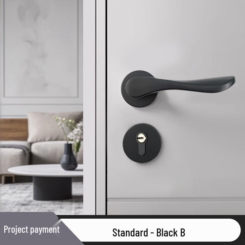 Universal Magnetic Black Bedroom Door Handle Lock - Silent, Solid Wood Design
