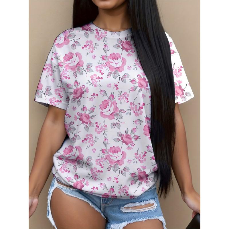 Womens Casual Round Neck Short Sleeve T-Shirt With Butterfly Print Loose Fit 2025