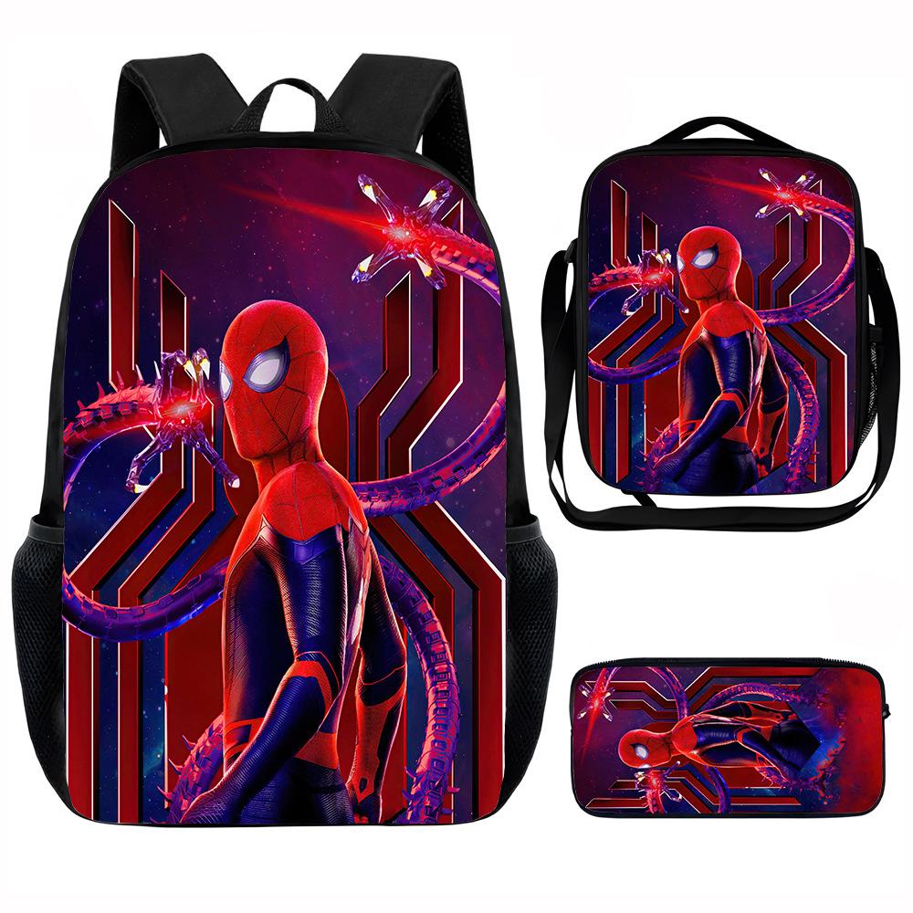 Spider-Man School Bag Lunch Bag Pencil Bag Elementary School Backpack Cartoon Peripheral Backpack Children's Bag Three-piece Set