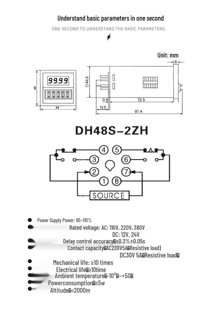 24V Digital Display Power-on Delay Timer DH48S-2ZH