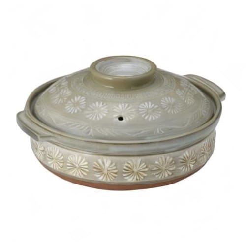 [Authentic] Ginpo Hana Mishima Stain-Resistant Earthenware Pot, No. 9, Induction and Direct Heat Compatible, Serves 3-4, Excellent Heat Retention, Ban