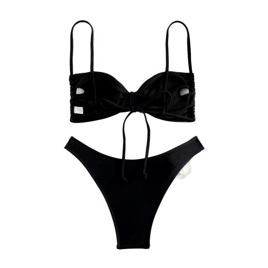 2 sztuk/zestaw damskie bikini z odsłoniętymi ramionami sznurowane sztuczny kwiat wystrój dopasowany kolorystycznie patchwork miękki odpinany