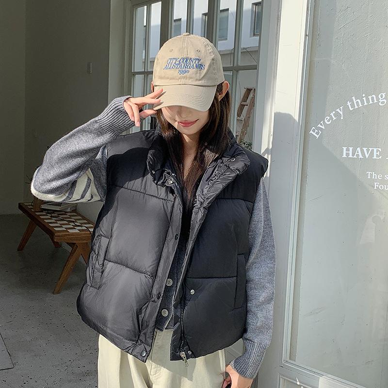 

Пуховый хлопковый жилет женский осенне-зимний новый корейская версия свободный хлопковый жилет однотонный жилет куртка XXL чёрный