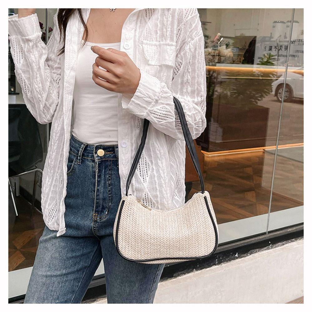 Elegant Straw Shoulder Bag Bohemian Clutch Bag Weave Straw Underarm Bag  Outdoor/Travel/Vacation