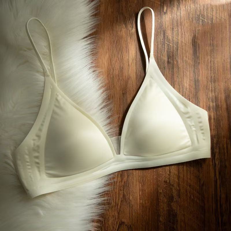 

Женский французский бюстгальтер с глубоким V-образным вырезом, летний тонкий, с бесшовными треугольными чашками, беспроводной, тонкое нижнее белье для маленькой груди S шампанского