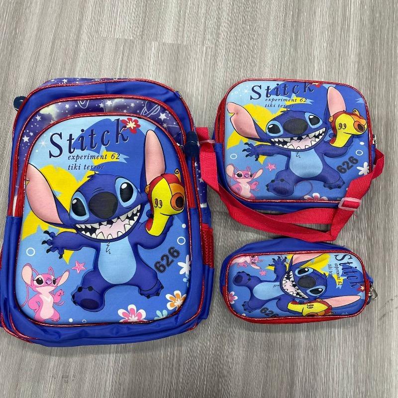 Disney Minnie und Disney Prinzessin Kinder Schultasche Rucksack Umhängetasche Handtasche Dreiteiliges Set 3D Nylon Cartoon Rucksack Schüler
