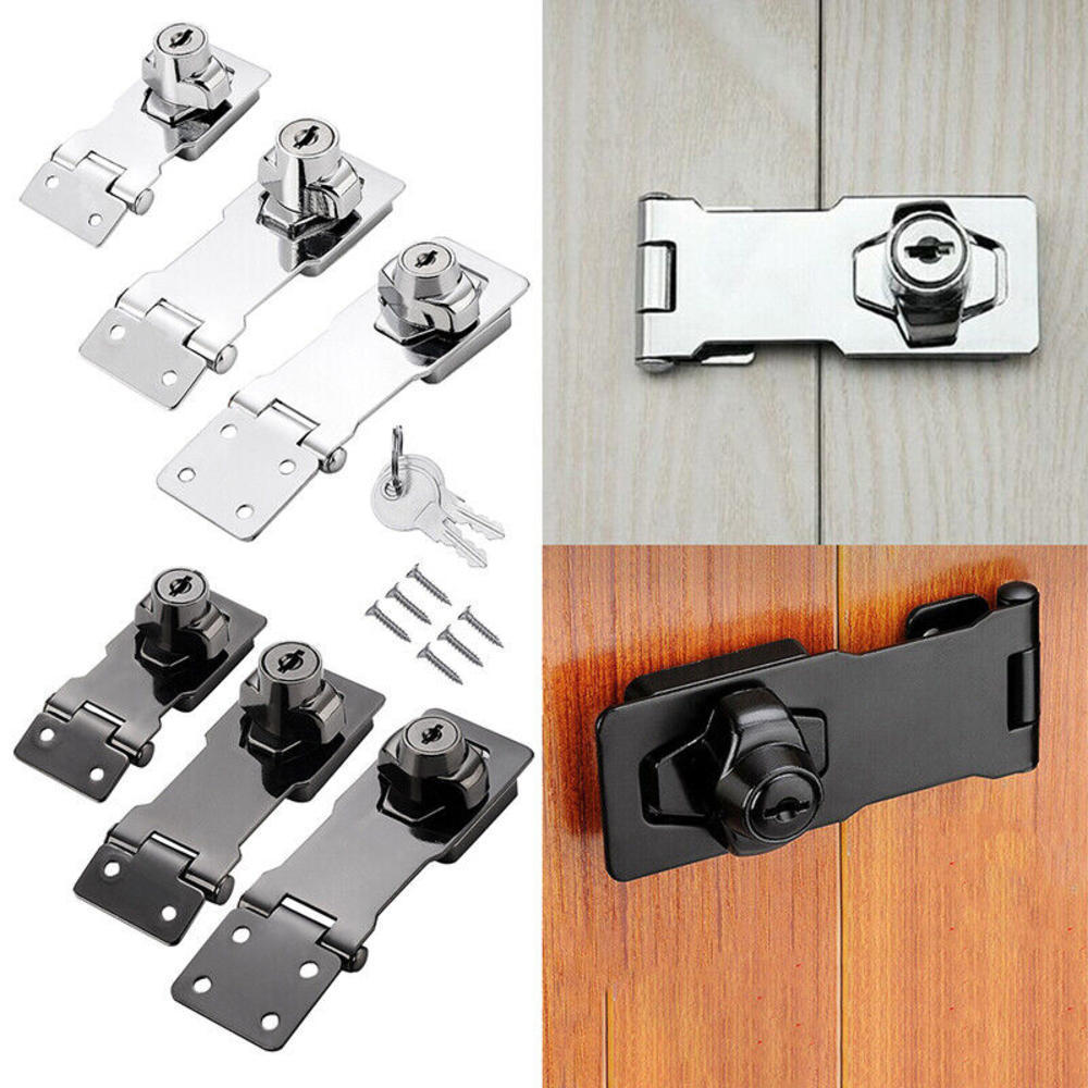 2.5/3/4inch Heavy Duty Locking Hasp with Keys Padlock Cupboard Drawer Wooden Box Lock Self Locking Security Staple Hardware