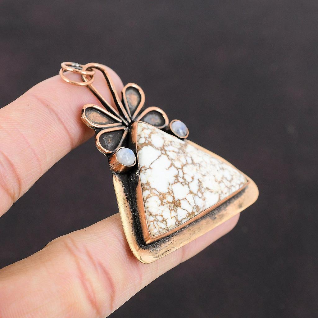 Wild Horse Magnesite Pendant Rainbow Moonstone Pendant Copper Pendant Natural Gemstone Jewelry Latest Design Copper Jewelry Handmade Pendant