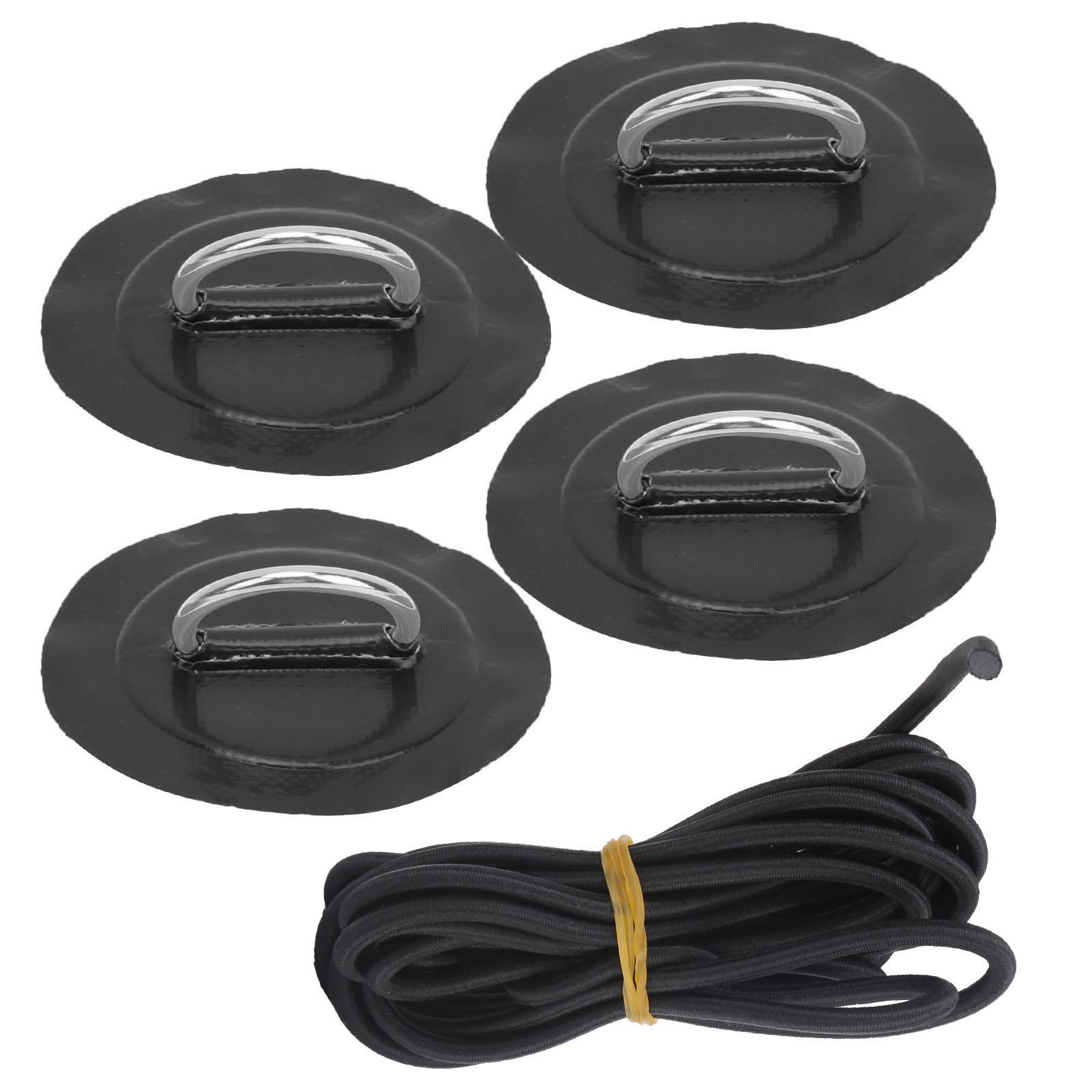 

4pcs Inflatable Boat Kayak DRing Pad Patch Marine Fixed Buckle with Elastic Bungee Cord Black patch