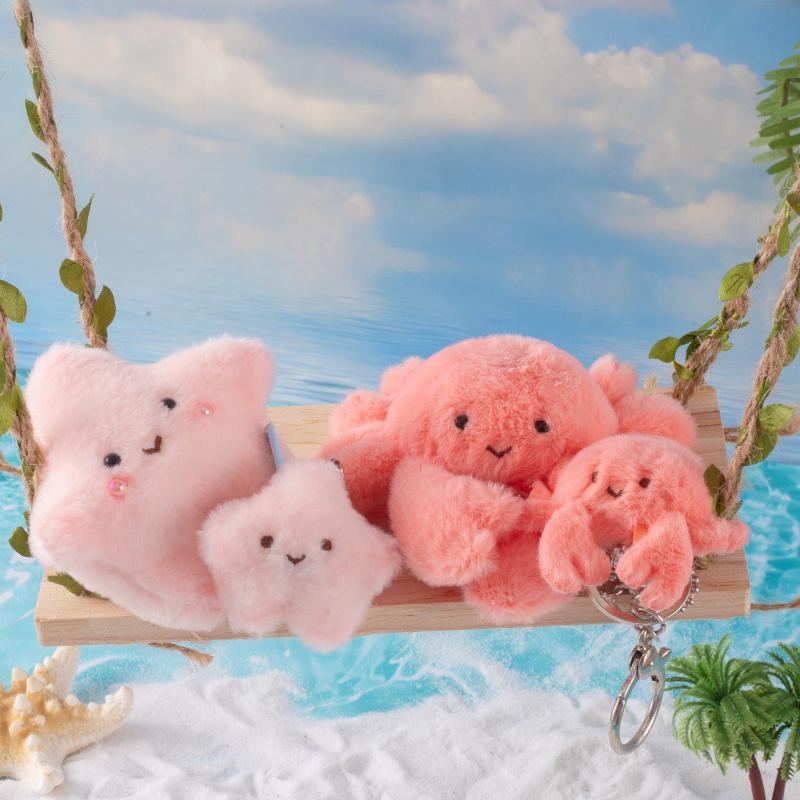 Kawaii Mom Baby Animal Plush Doll Pendant Cute Octopus Starfish Clownfish Dolphin Killer Whale Turtle Shark Seal Keychain Decor