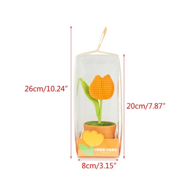Artificial Knitted Tulips Flower Potted Hand Woven Crochet Flower Tulips Plant Desktop Ornament Home Decorations