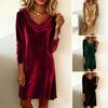 Women's Velvet Dresses Cowl Neck Long Sleeve Party Cocktail Mini Dress Retro Velour Wedding Guest Dress