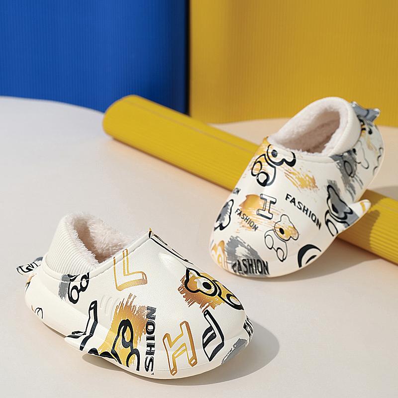 Zimní dětská nadměrná velikost Módní teplé bavlněné boty s tlustou podrážkou Pantofle pro domácí vnitřní a venkovní bavlněné pantofle 24-35
