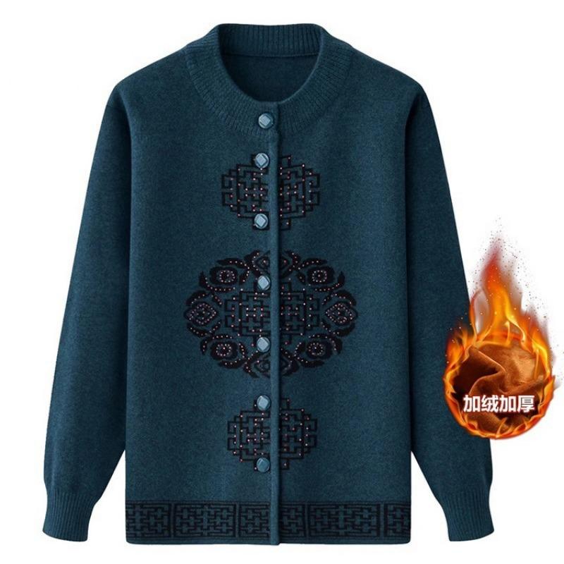 Mom's New Skills New Year's Festive Top In the Elderly Knitted Sweater Cardigan Piled Thickened Grandma Sweater Jacket