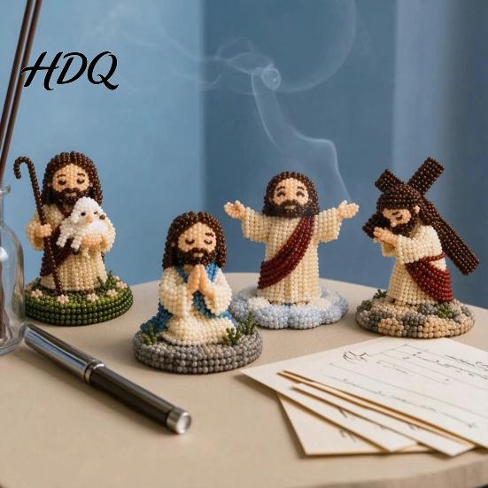 Religious Bead Art Kit DIY Christian Beading Kit 3D Beaded Jesus Virgin Mary Figurines Craft for Beginners Set Figure Adults Gifts