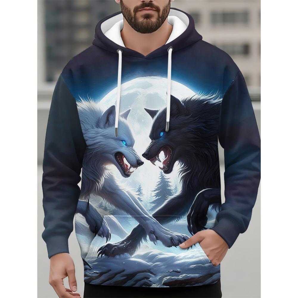 Funny 3D Animal Print Hoodie For Men Fashion Tiger Wolf Pattern Oversized Sweatshirts Autumn and Winter Casual Clothing Pullover