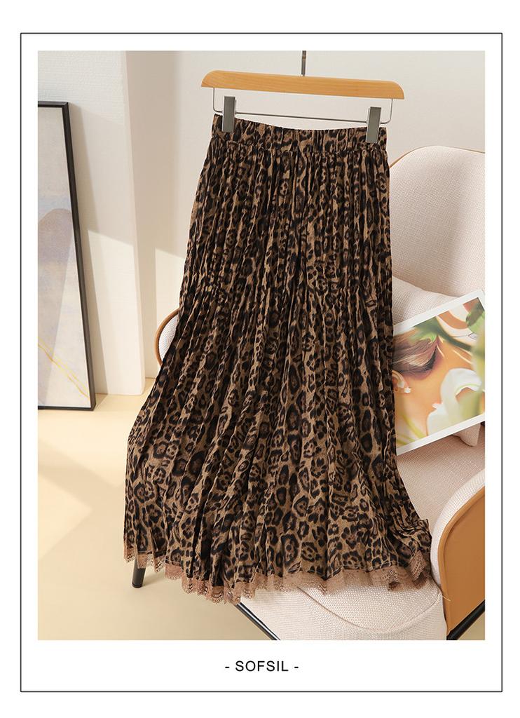 Leopard print high waisted skirt for 2026 spring fashion, loose and versatile, slimming mid to long A-line umbrella skirt