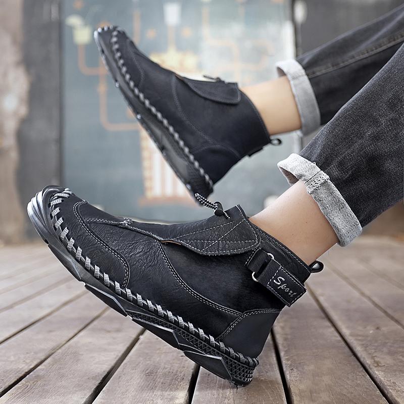 Men Handmade Casual Hiking Boots Outdoor Brown High Top Wide Palm Driving Shoes Large Size