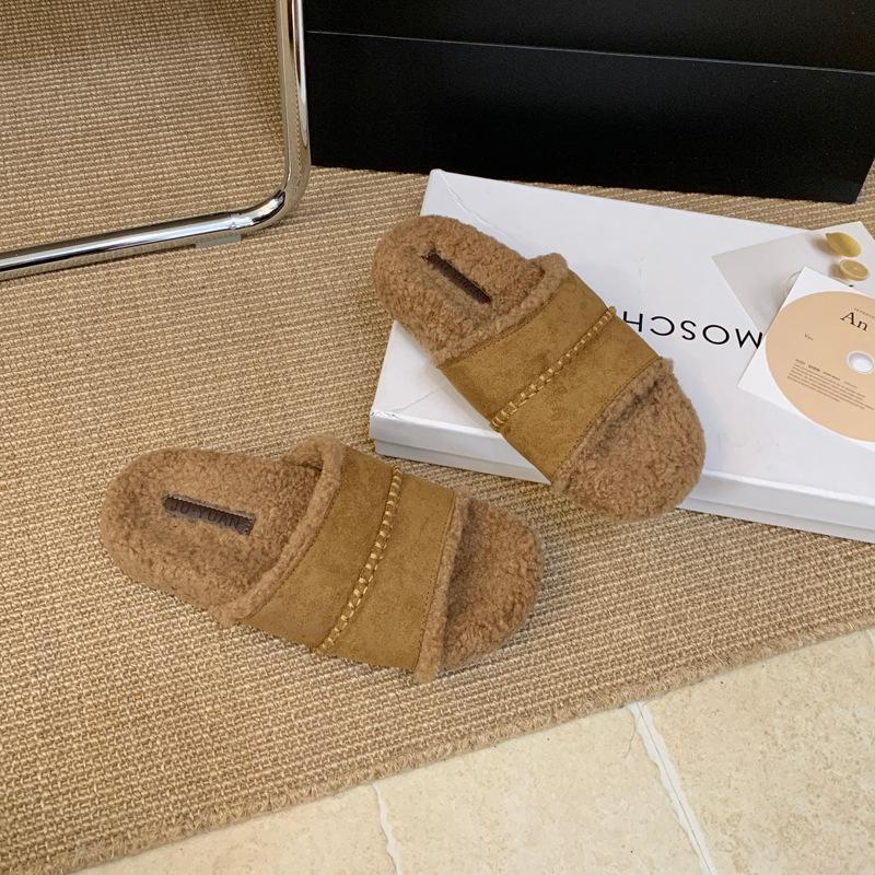 Mao Mao slippers women's fashion outer wear 2025 new retro muffin ugly cute flat-bottomed cotton slippers lazy one-word slippers