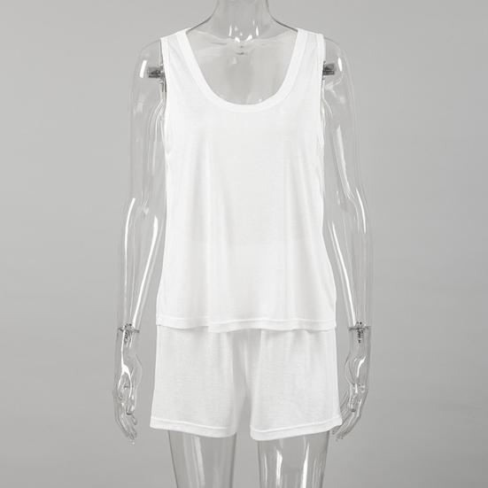 Women's Pajamas Set Sleeveless O-Neck Tank Top with Shorts Sleepwear Set Summer Casual Two-Piece Lounge Suit