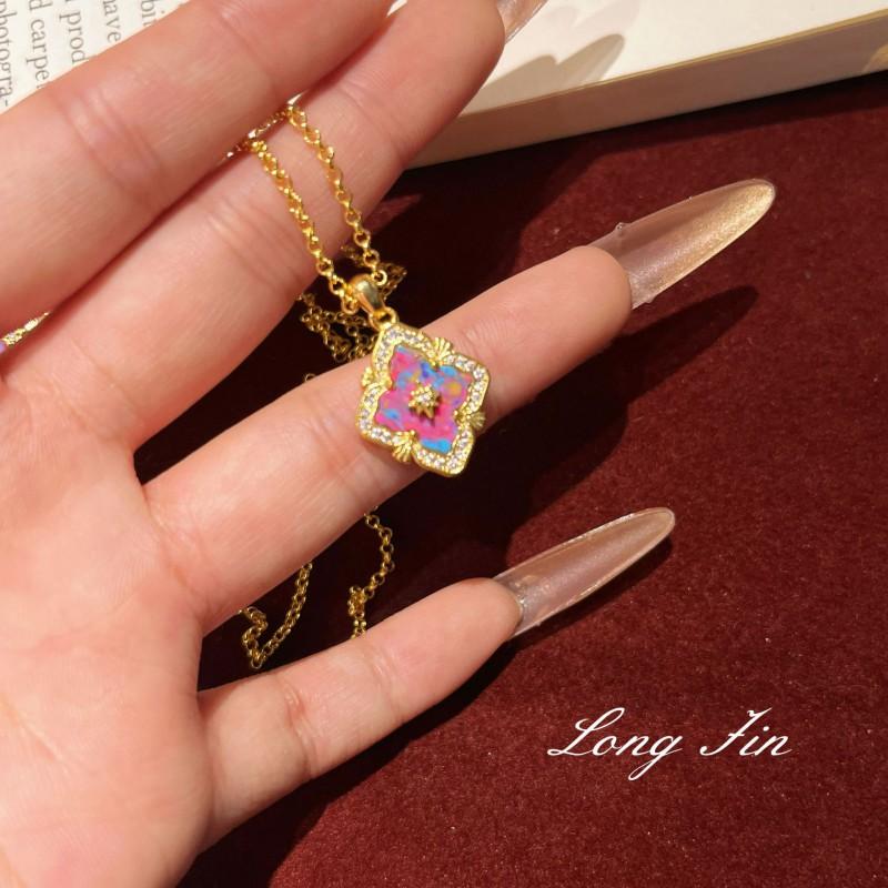 Elegant Vintage Style Floral Gemstone Clover Jewelry Set Women - Necklace Bracelet Earrings