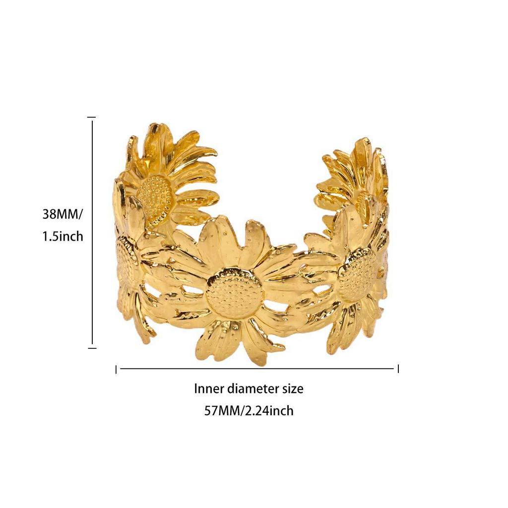 Retro exaggerated sunflower wide version open bracelet personality simple temperament punk jewelry