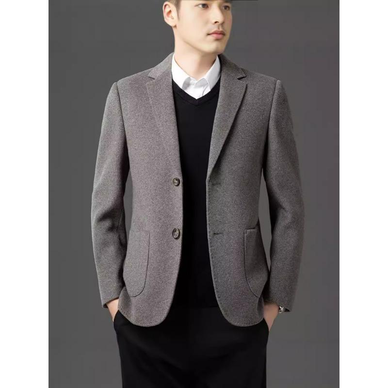 Autumn and winter wool coat men's fashion suit collar single-breasted down lining woolen business casual coat